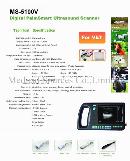 (MS-5100V) Scanner portable à ultrasons pour portable vétérinaire numérique Palmsmart