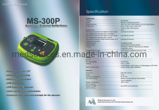 (MS-300P) Défibrillateur externe biphasique cardiaque automatique portable d'urgence