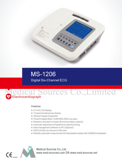 (MS-1206) Électrocardiographe numérique portable 6 canaux ECG ECG