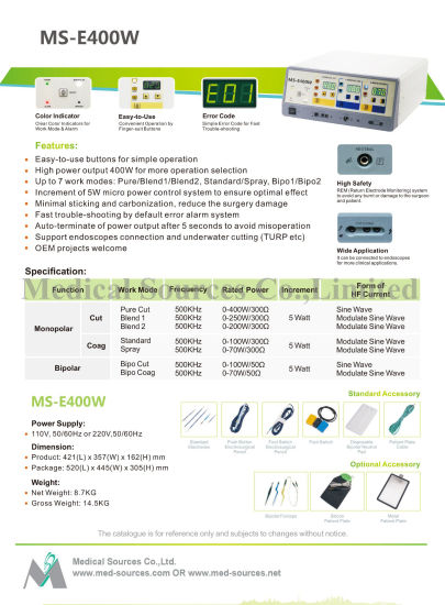 (MS-E400W) Appareil électrochirurgical haute fréquence Esu pour machine portable de diathermie chirurgicale
